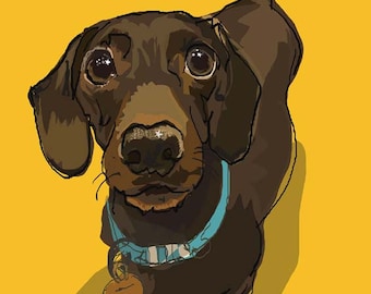 Dachshund / Sausage Dog A5 & A4 Fine Art Print - Higgledy Ink Portrait