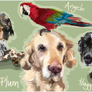 Higgledy Ink Pet Portraits, Dog Portraits, Custom Pet Portraits, Perfect Gift for Pet Lovers, Double Dog Portraits, Family pet portraits,