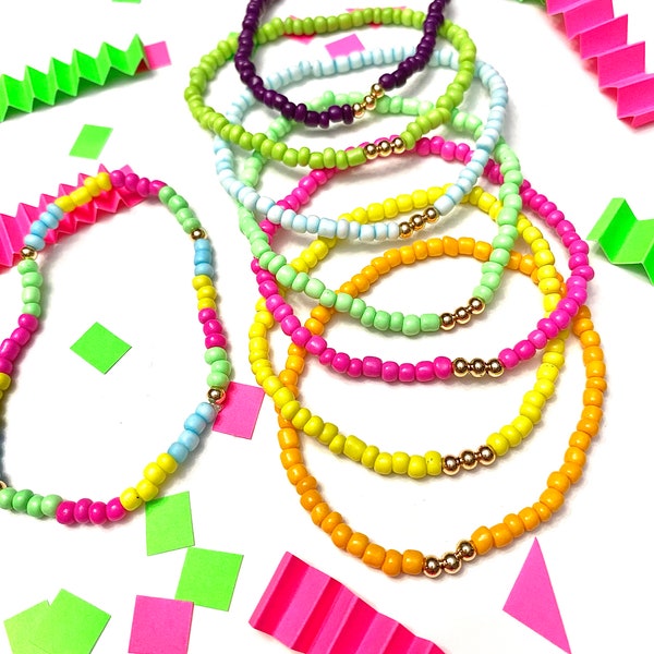 Neon Seed Bead bracelets from the Goofy Movie/Powerline Collection, with gold filled beads