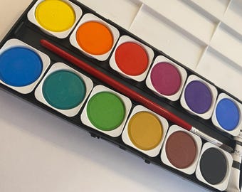 Watercolor set 24 colors includes brush and white paint