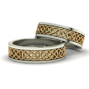 Celtic Knots Rings white and yellow gold. Wedding rings, engagement rings, anniversary rings. Free shipping