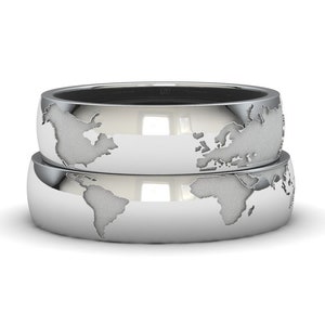 Wereldkaartringen in zilver. Voor bruiloft, jubileum of cadeau. Geen verzendkosten