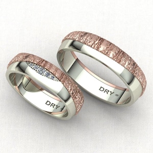 Wedding rings in white and rose gold. Ideal for engagement, wedding, or anniversary. Free shipping.