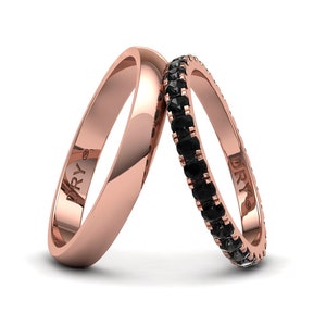 18k Rose gold black diamonds wedding bands. Wedding rings, engagement rings, anniversary rings. Free shipping.