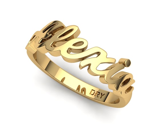 Rings : Yellow Gold Personalized Diamond-Cut Name Ring