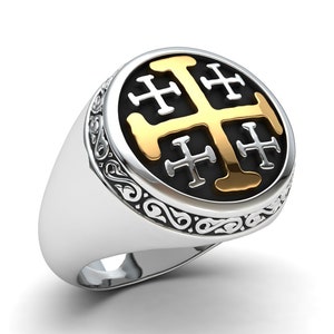 JERUSALEM CROSS RING | Templar Ring | Crusader Man Ring | Religious Gold and Silver Men Ring