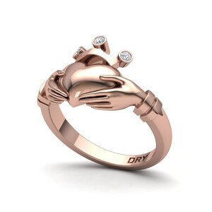 14k or 18k rose gold Claddagh ring. Engagement ring, anniversary, wedding or gift ring. Free shipping.