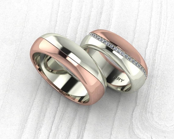 1 Par De Dos Anillos De Boda De Pareja Dorada De 18k De Y De 1 Par De Dos Anillos De Boda De Pareja Dorada De 18k De Y De