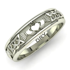 Anillo Claddagh de Oro Blanco 18k – Alianza de Boda o Anillo de Compromiso – Símbolo de Amor y Lealtad – Envío Gratis