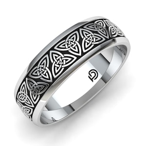 CELTIC SILVER RING | Celtic Knot Ring | 925 Sterling Silver Triquetra Celtic Ring  Band | Celtic Symbol Wedding Ring Band | Gift For Wedding