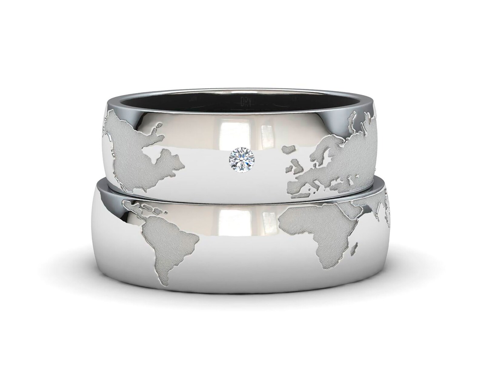 World Map Rings. Silver and Diamond rings. Ideal for wedding Etsy