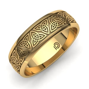 CELTIC GOLD BAND | Viking18k Yellow Gold Ring | Triquetra Knot Celtic Ring | Moissanite Gold Ring | Infinity Stackable Gold Band