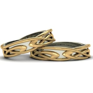 Celtic knot rings 18k white and yellow gold. Engagement, wedding or anniversary rings. Free shipping.