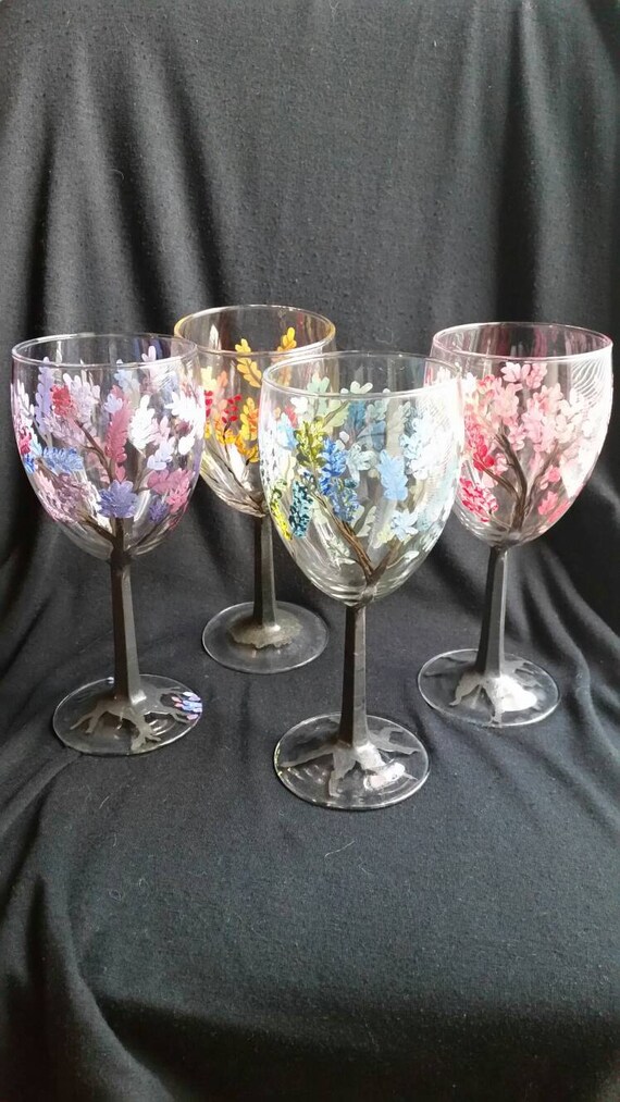 Items similar to Set of 4 hand painted wine glasses. on Etsy