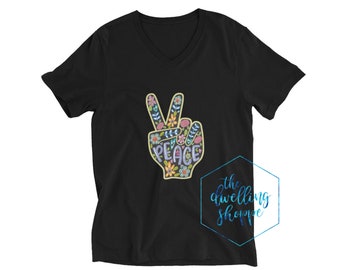 Floral Peace Sign Tee: Adult V-Neck