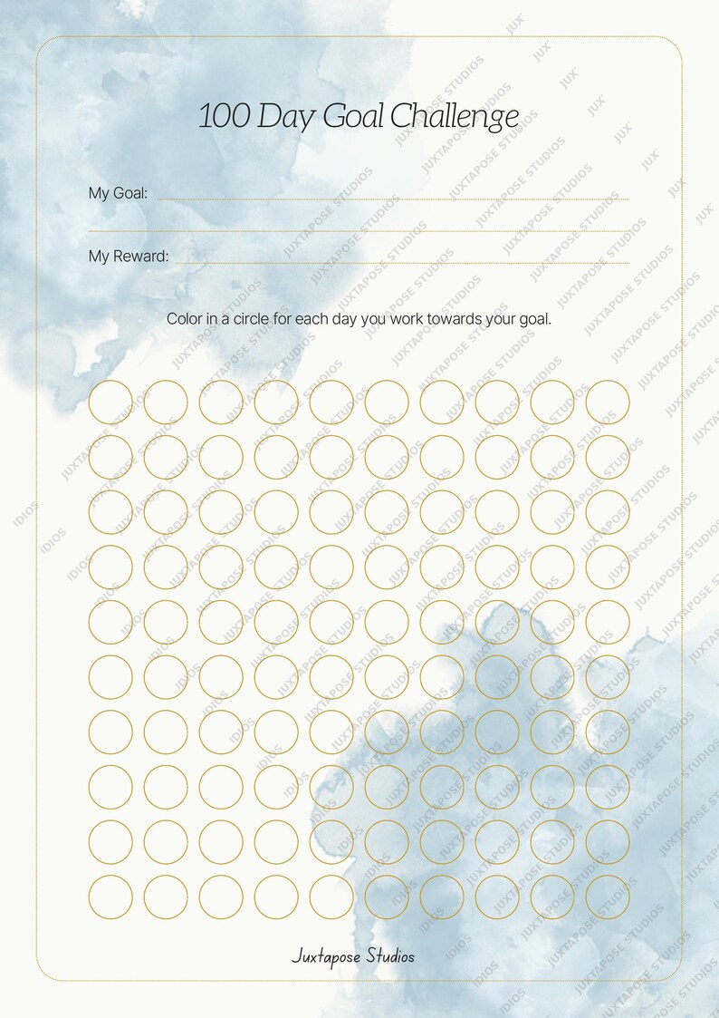 100 Day Challenge Planner | Printable Goal Tracker PDF | Habit Tracker ...