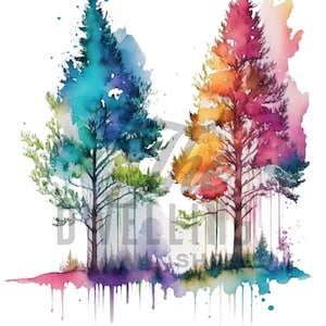 Gorgeous Bright Watercolor Pine Trees Print // DIGITAL DOWNLOAD