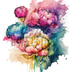 Gorgeous Bright Watercolor Peonies Print // DIGITAL DOWNLOAD