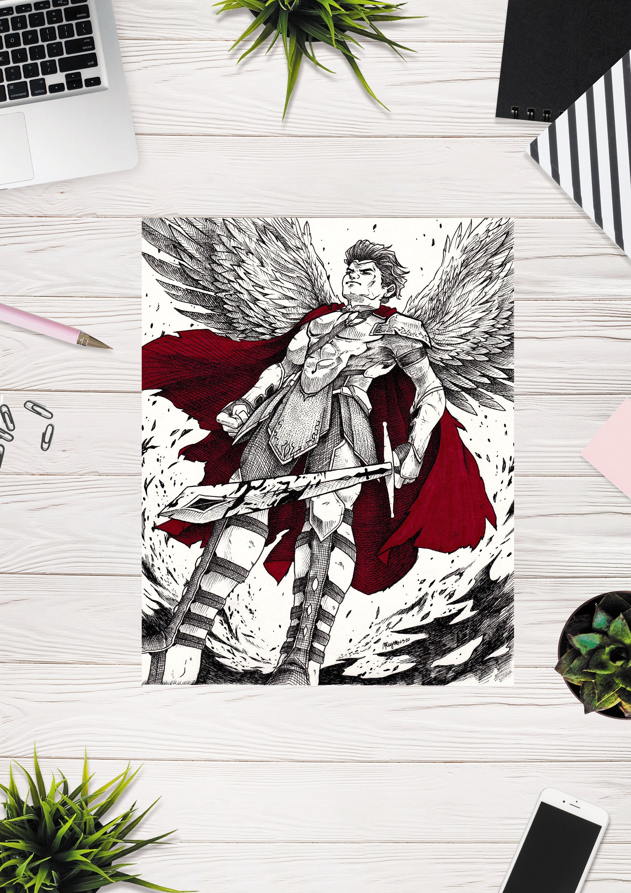 St Michael Archangel art print Religious wall art Etsy