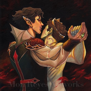 Dancing with the Devil VAMPIRE ART- Gay vampire art print original art framed- Vampire painting Gothic Renaissance aesthetic Halloween decor