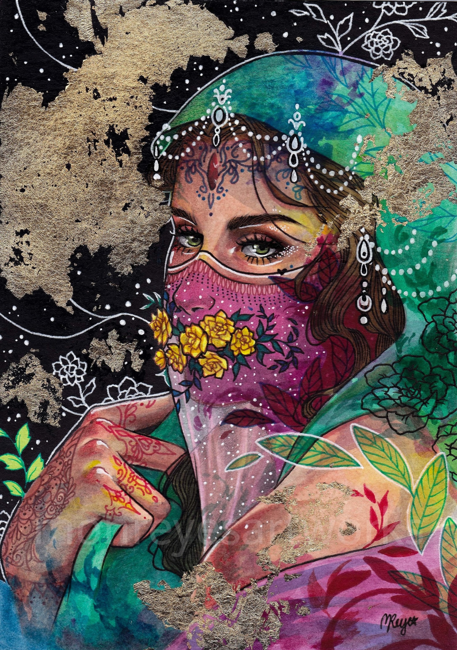 Muslim art Islamic artwork Hijab Veil Beautiful Arab woman Etsy