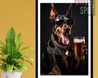 Doberman Wall Art, Dog Poster Print, Doberman Pinscher, Digital Download, Funny Crazy Animal Artwork, Gifts for Doberman Lovers Owners