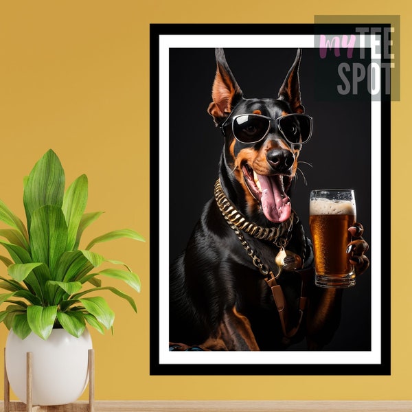 Doberman Wall Art, Dog Poster Print, Doberman Pinscher, Digital Download, Funny Crazy Animal Artwork, Gifts for Doberman Lovers Owners