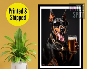 Doberman Dog Wall Art Poster, Funny Animal Artwork, Printed, Mailed, Shipped, Doberman Pinscher Painting