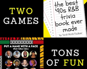 Black Trivia Game Bundle - 90er Jahre RnB Musik & schwarzes Geschichte Gesichtsspiel, druckbare Partyspiele für Erwachsene, digitaler Download Trivia Fun