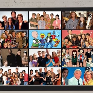 May include: A computer screen displaying a grid of 16 images, each showing a different group of people. The images are labeled with numbers 1 through 16. The screen is on a desk with a yellow circle in the foreground that says "Great for virtual game".