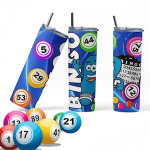Envoltorio para vaso de bingo, 20 oz. Bingo Balls Sublimación Diseño PNG, Descarga Digital, Azul