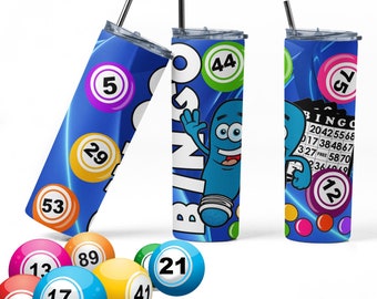 Bingo Tumbler Wrap, 20 oz. Bingo Balls Sublimation PNG Design, Digital Download, Blue