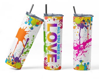 Gay Pride LGBTQ Tumbler Wrap, Love Wins, 20 oz Skinny Tumbler, Sublimation Design, Paint Splatter, Abstract Art, Cool Tumbler Wraps Clipart