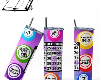 Bible Christian Bingo Tumbler Wrap, 20 oz. Bingo Balls Sublimation PNG Design, Digital Download