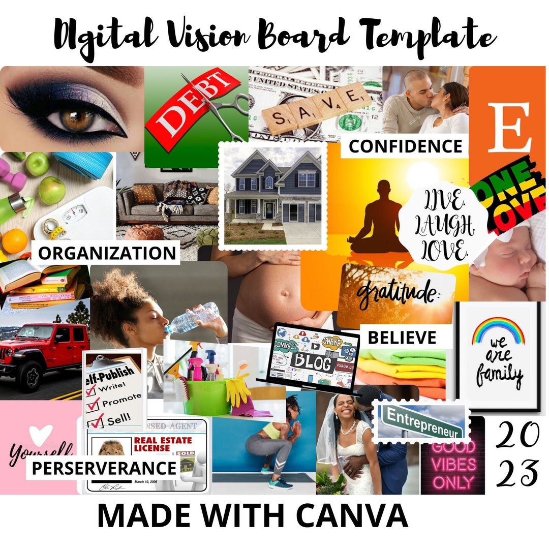 2023 Digital Vision Board Template Canva Kit Goal Setting Manifesting