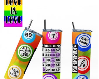 Gay Pride LGBTQ Bingo Tumbler Wrap, 20 oz. Bingo Balls Sublimation PNG Design, Digital Download