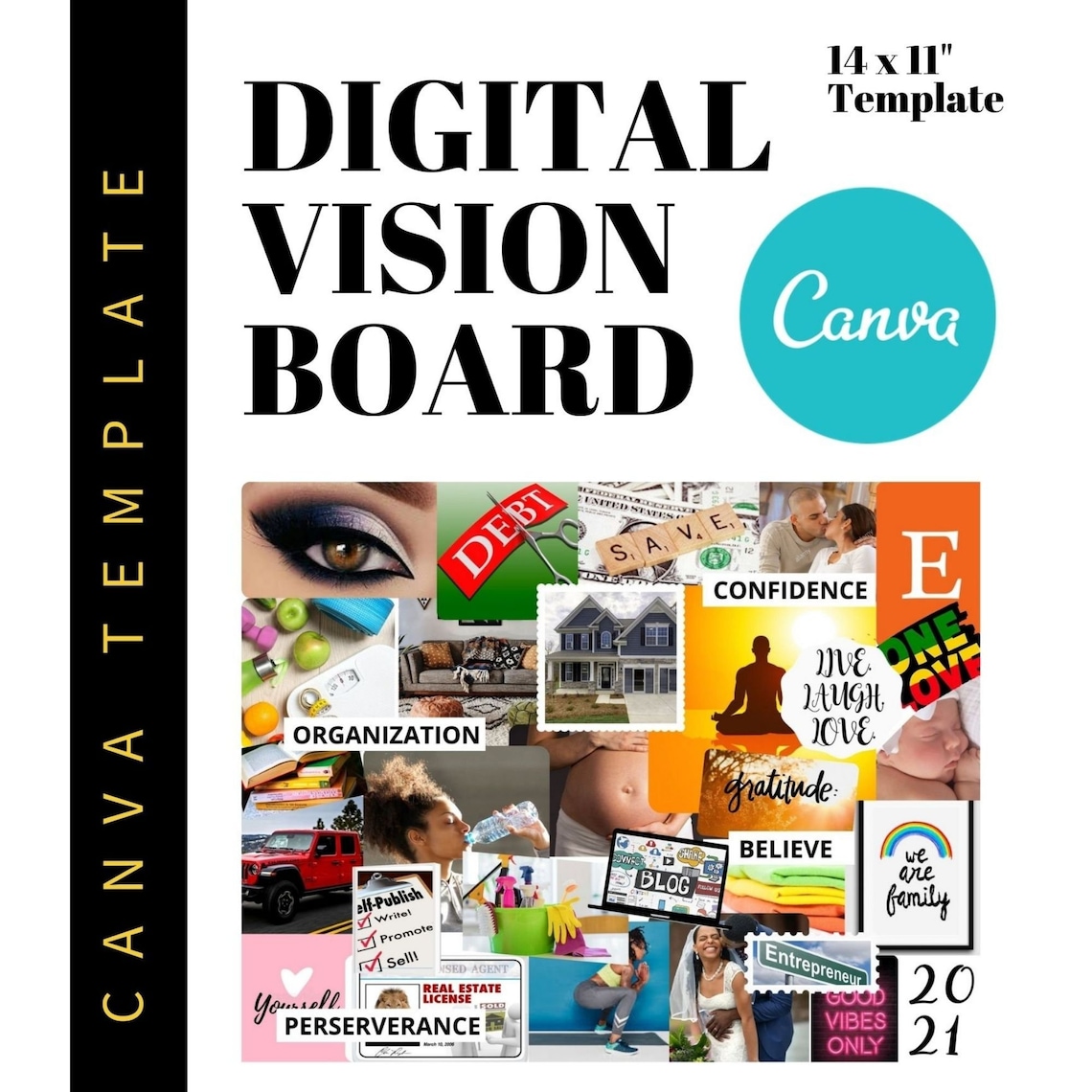 Digital Vision Board Template For Canva Online Vision Board Etsy