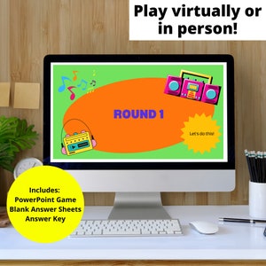 Printable music guessing game featuring short 90s R&B instrumental clips for digital download and instant play.