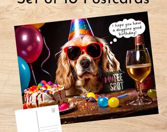 Funny Birthday Postcards Cards, Set of 10, Dogs, Funny Animal Greeting Cards, Adult Postcards, Birthday Postcards, Cocker Spaniel Gifts,