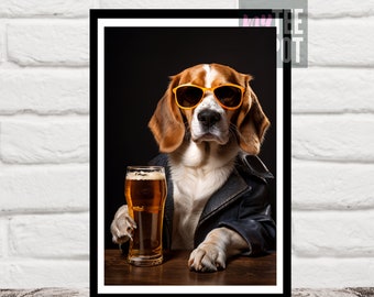 Beagle Dog Wall Art Funny Poster, Decor, Animal Drinking Beer, Bar Area Decor, Digital Download Print, Gift, Animal Pet Lover Picture