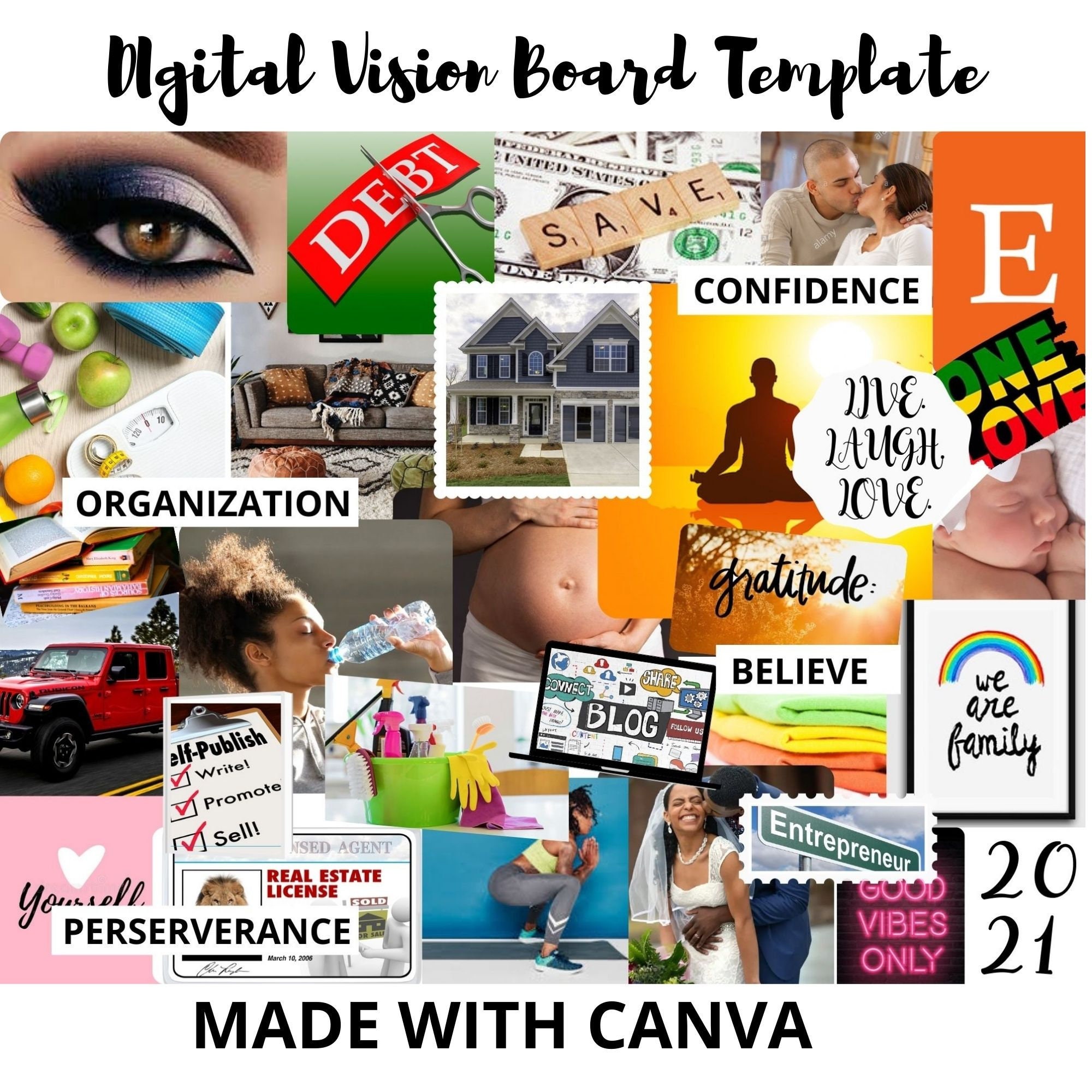 Digital Vision Board Template For Canva Online Vision Board Etsy