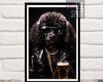 Poodle Dog Wall Art Funny Poster, Decor, Animal Drinking Beer, Bar Area Decor, Digital Download Print, Gift, Animal Pet Lover Picture