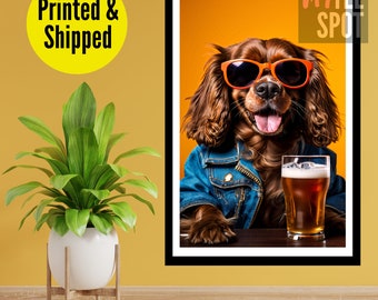 Cocker Spaniel Pub Bar Sign Art Print, Dog Wall Art, Funny Crazy Animal Prints, Printed, Mailed, Shipped