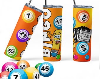 Bingo Dauber Tumbler Wrap, 20 oz. Bingo Balls Sublimation PNG Design, Digital Download, Orange