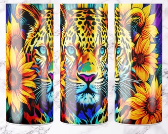 Sunflower Leopard Print Tumbler Wrap, 20 oz. Sublimation PNG Design, Digital Download