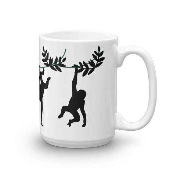 Monkey Coffee Mug Swinging Monkeys Monkey Silhouette Tree Etsy
