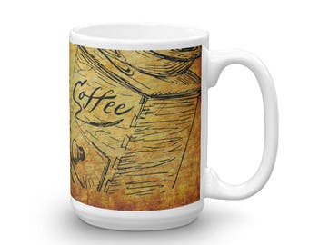 MUG - Coffee, Tea, Hot Chocolate, Sepia, Olden, Distressed, Ceramic