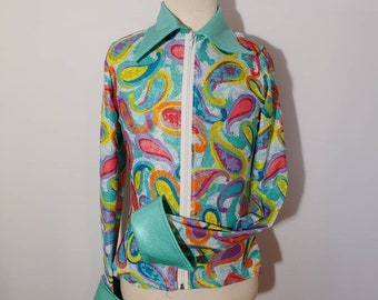 Mint Paisley Zip Front -- Rodeo Queen Arena Shirt - made to order - Available child 5/6 to adult xl