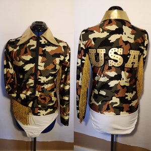 Camo USA with Fringe -- Rodeo Queen Arena Shirt -- Available sizes Child 5/6 to Adult XL