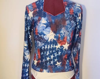 Abstract Flag Sweetheart-- Patriotic Rodeo Queen Shirt -- Size Child 5/6 to Adult XL